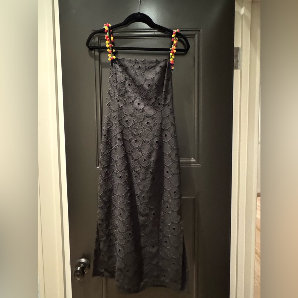 Staud black dress with glass bead straps